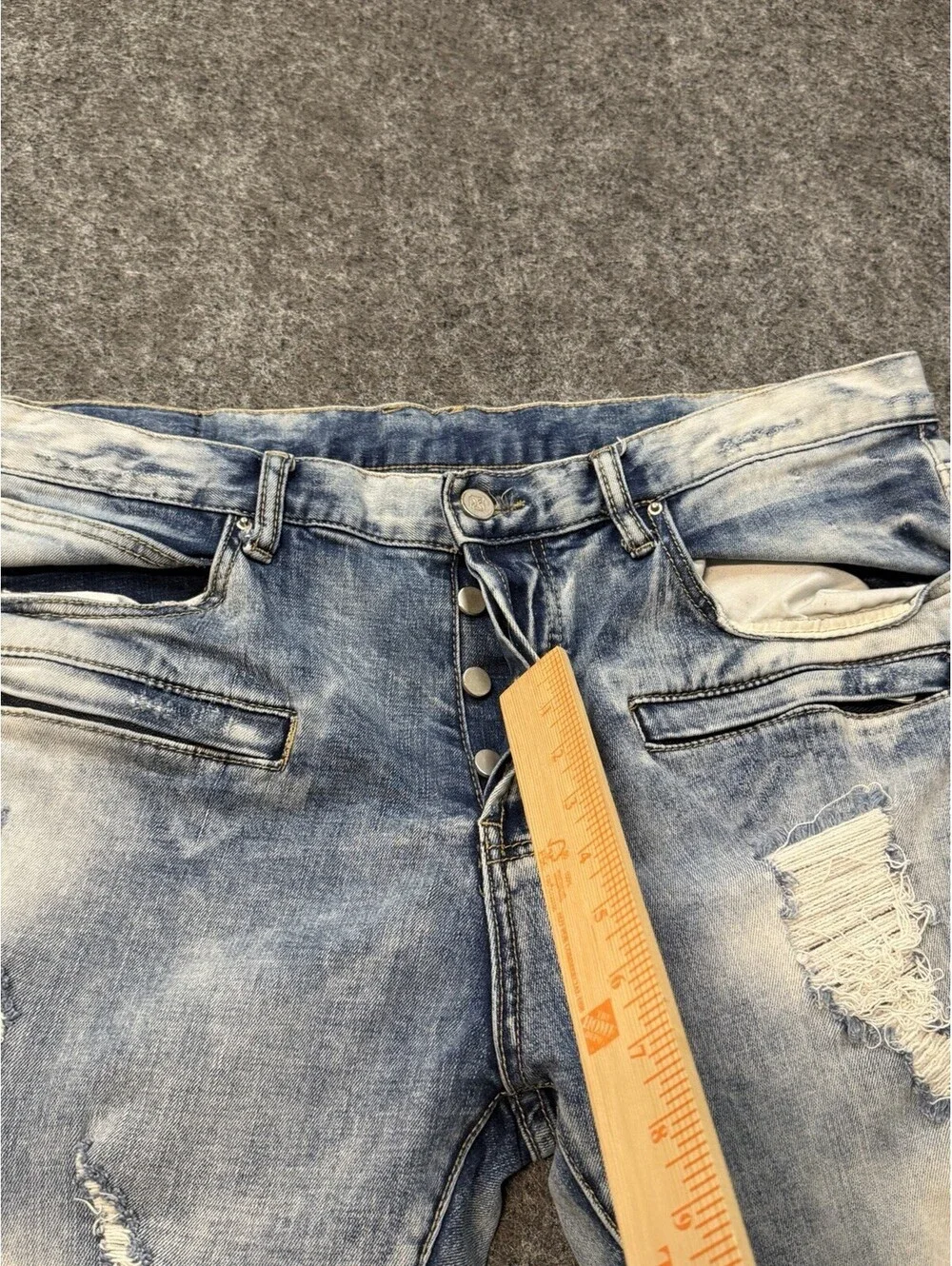 DOPE Men’s Biker Moto Jeans Light Wash Distressed Skinny Denim 34x32